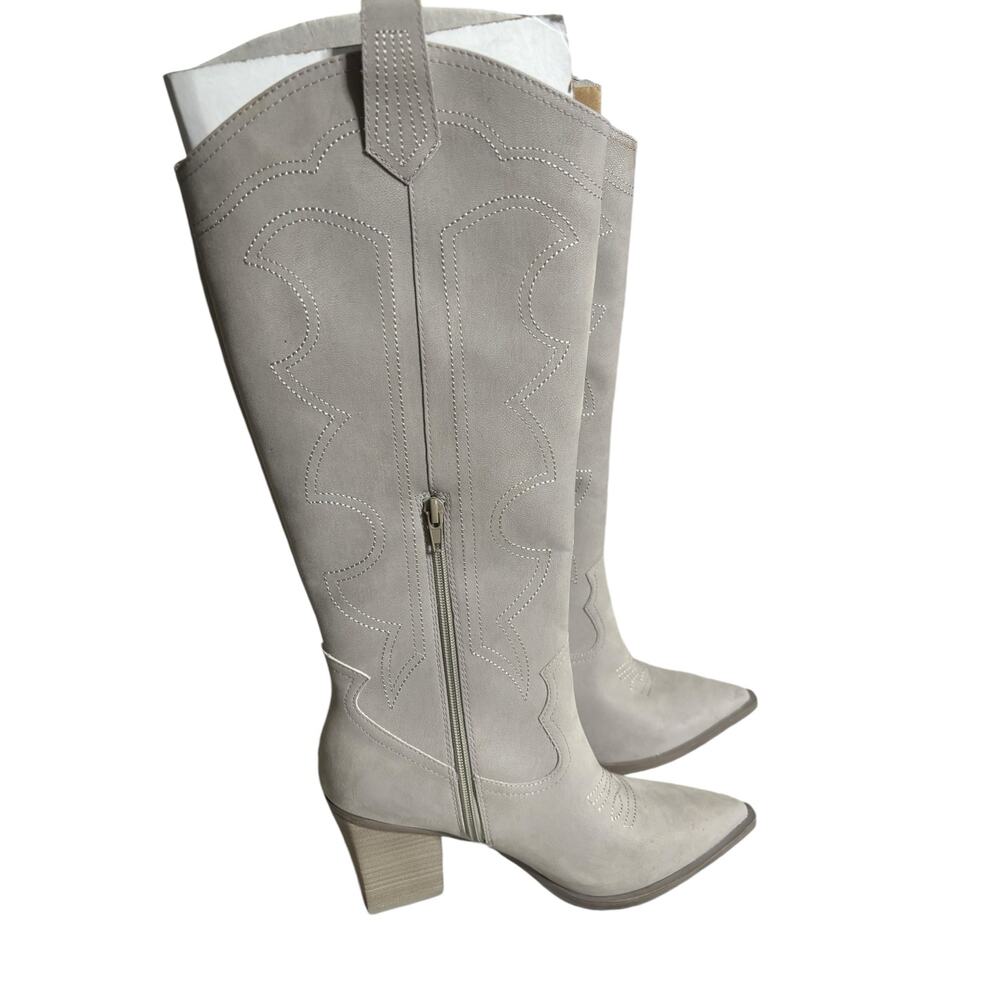 Mia Tex Tall Western Boot Size 8.5 Grey Embroidered Pull On Heeled Riding Boots